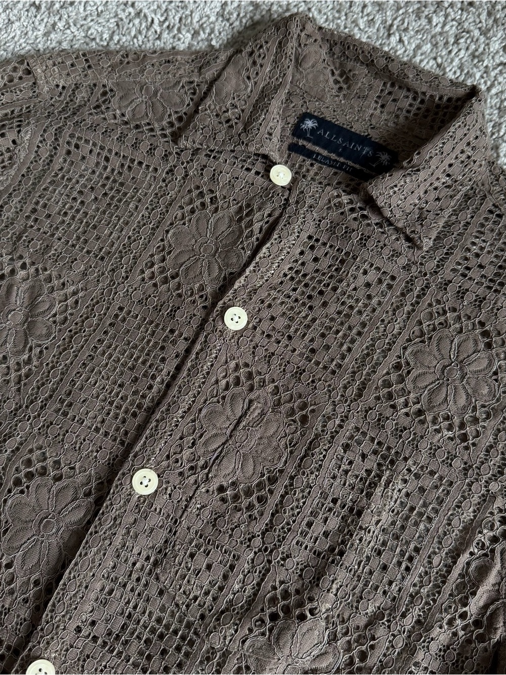 All Saints Caleta & Nylon Button Down Relaxed Fit Camp Shirt